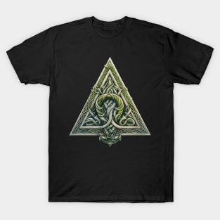 Norse Mythology Symbol Triangle Floral Wooden T-Shirt
